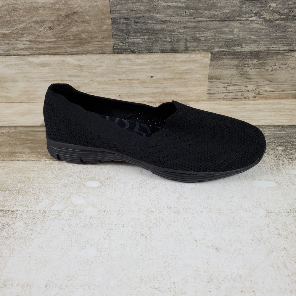 Skechers Seager - Stat Womens Casual Shoes Sz 8.5 Black Knit Mesh Sneakers